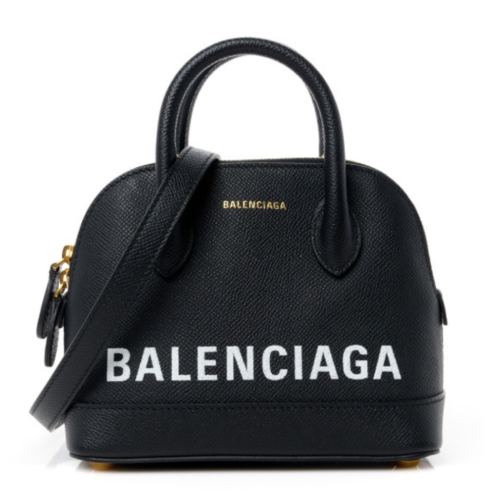 Balenciaga XXS Ville Top Handle Bag Black White  Signature Grained Calfskin